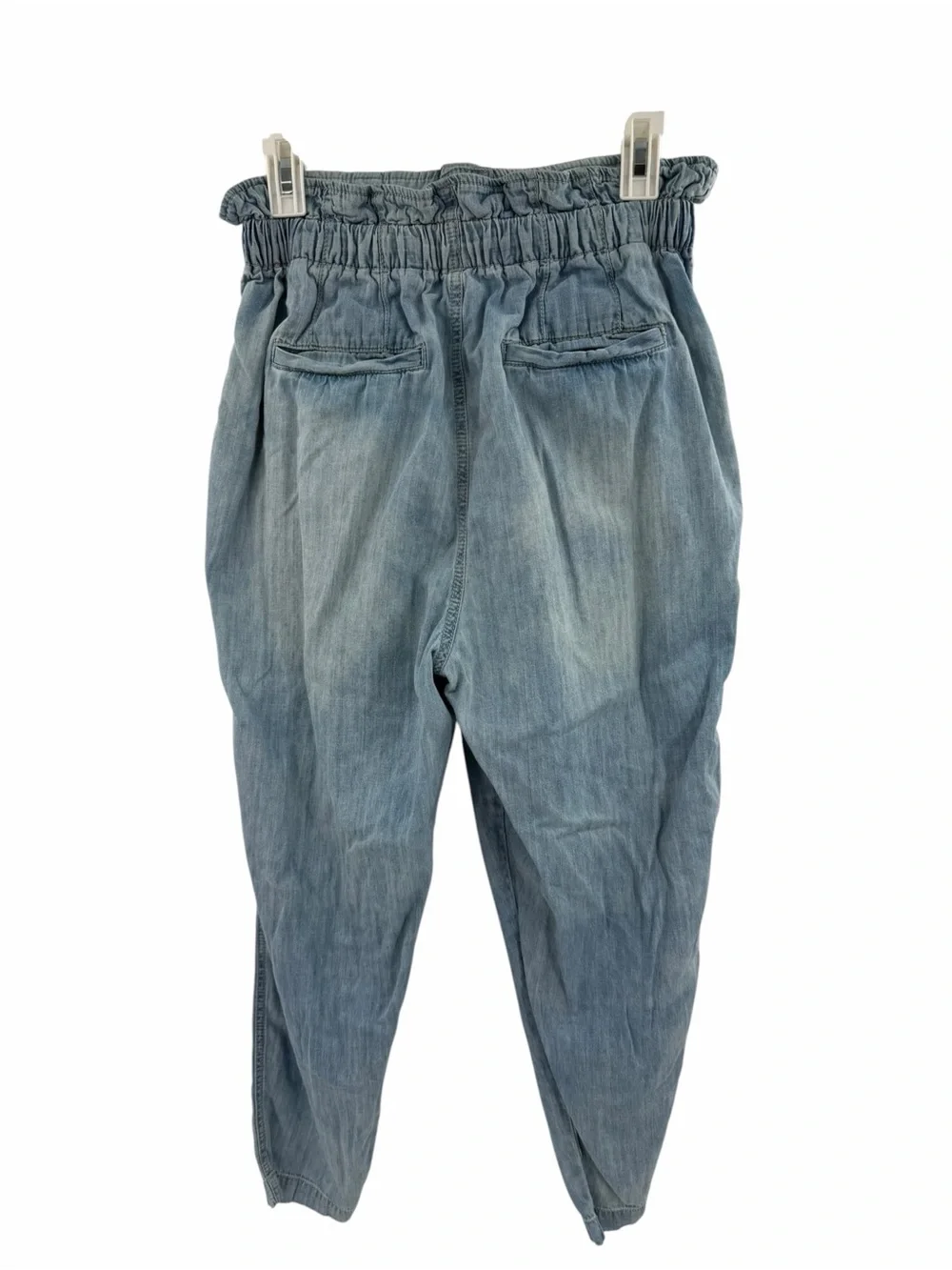 Free People Margate Pleated Denim Trouser Blue Paperbag Boho Size Small